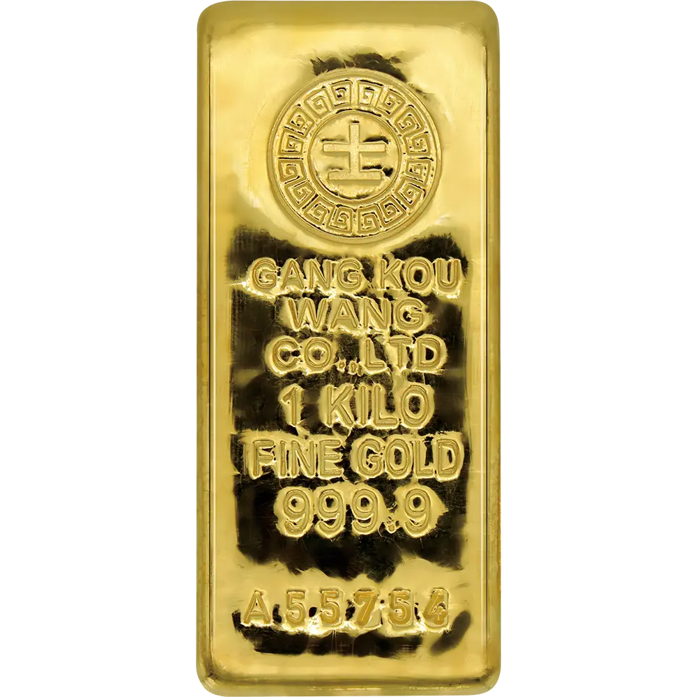 純度99.99%的黃金條塊，品牌為港口王賓士金條，重量為一公斤，由港口王貴金屬有限公司製造。